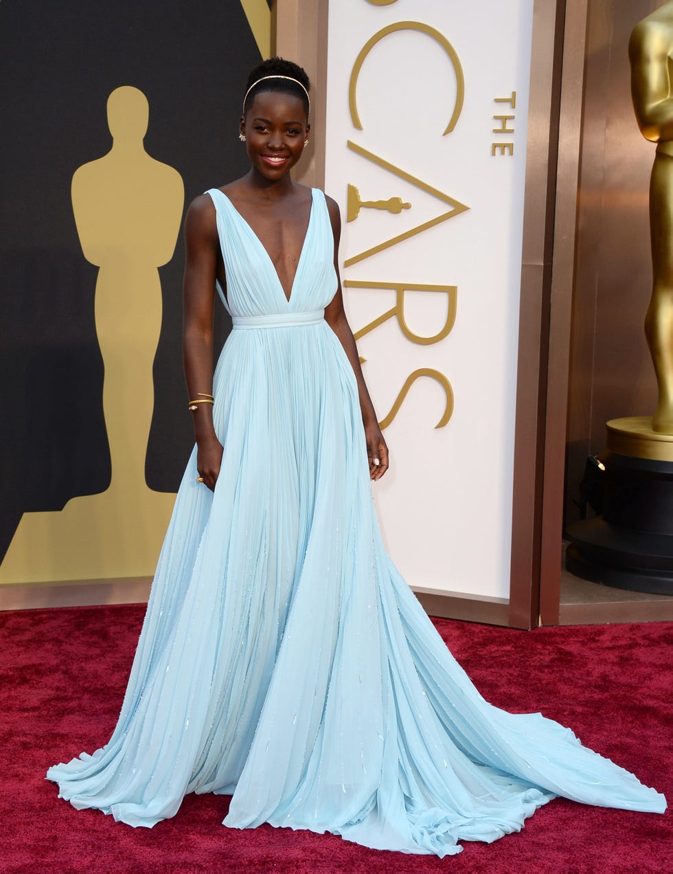 Pale Blue Flowing Gown With Deep V-Neckline — Classy Movies Dresses