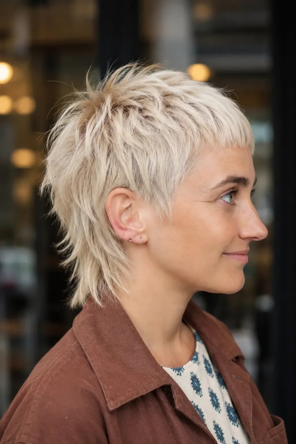 Platinum Blonde Pixie Mullet With Short Fringe, Ear Platinum Blonde Pixie Mullet With Short Fringe, Ear — Classy Mullet Hair