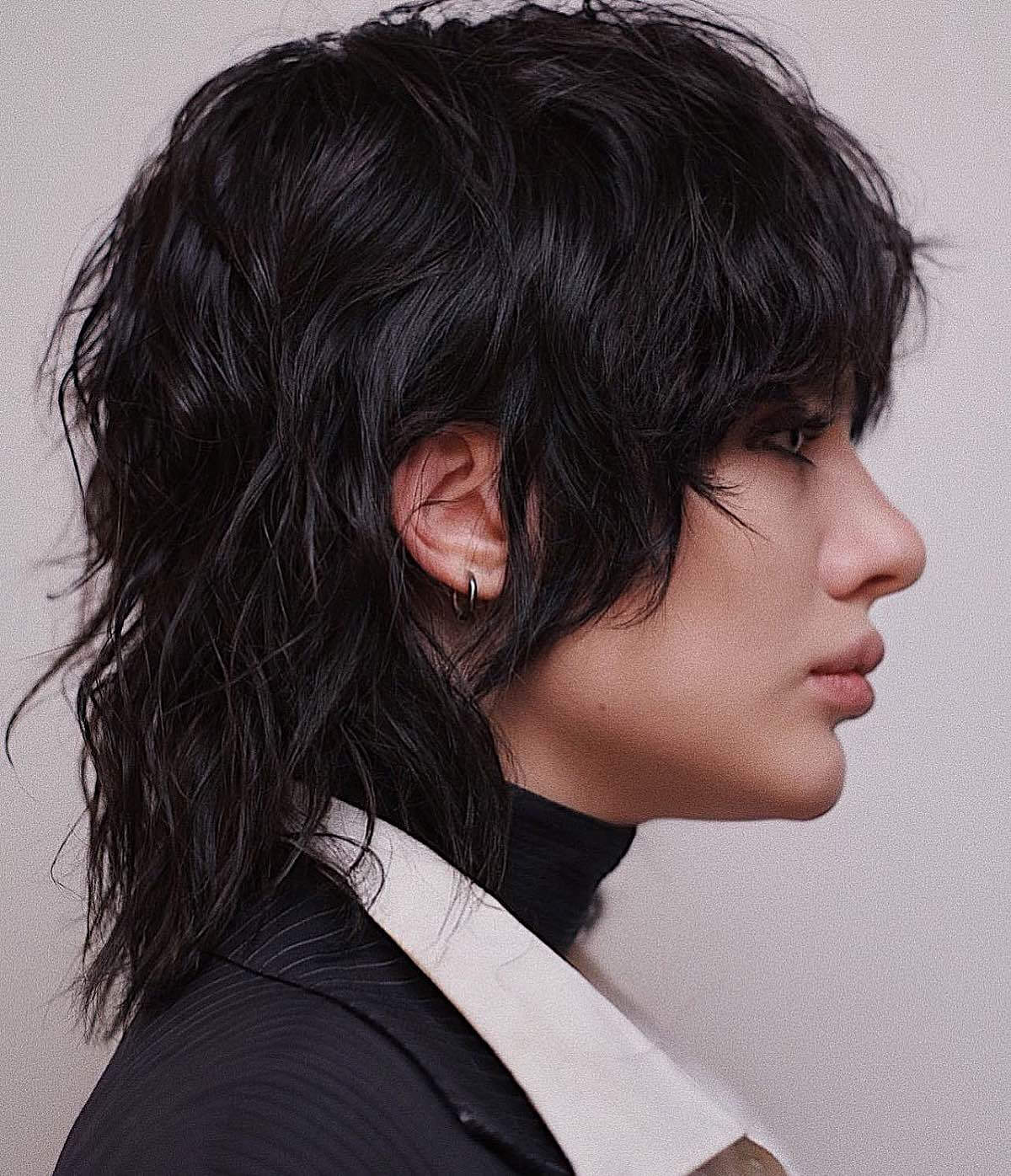 Black Mullet With Wet Look Styling Black Mullet With Wet Look Styling — Classy Mullet Hair