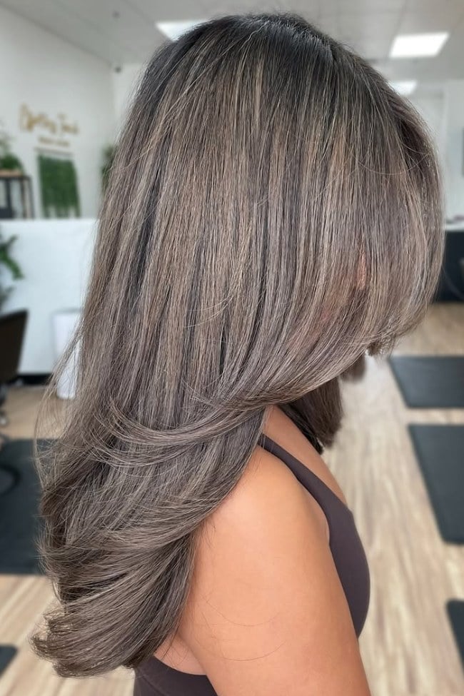 Mid-Back Silver Mushroom Brown — Classy Mushroom Brown Hair