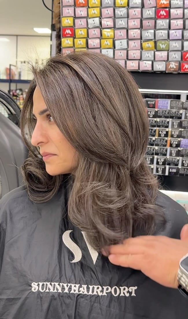 Collarbone Layered Lob With Smoky Brown — Classy Mushroom Brown Hair
