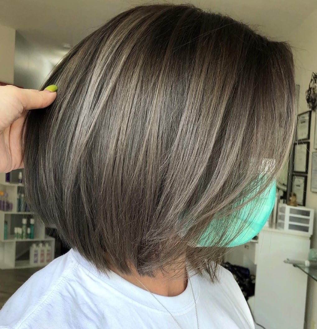 Chin Length Bob With Ash Highlights and Straight Fine — Classy Mushroom Brown Hair