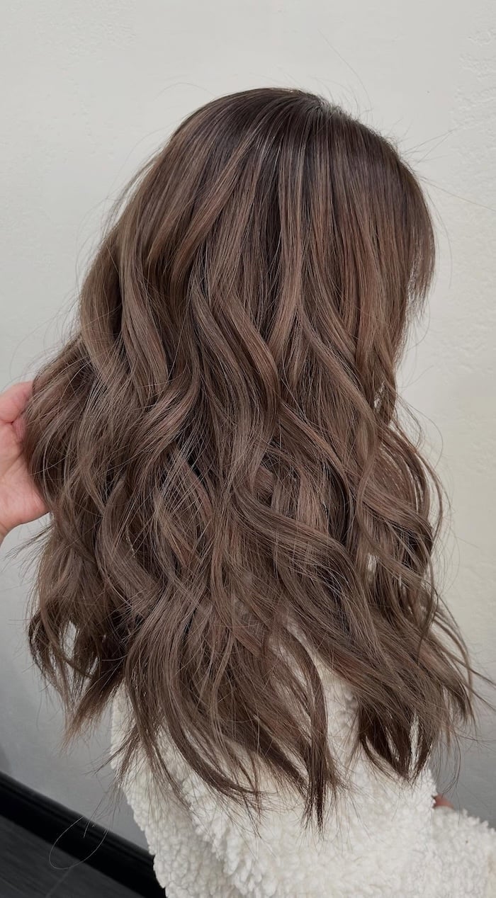 Side View Mid-Back Wavy Blowout — Classy Mushroom Brown Hair