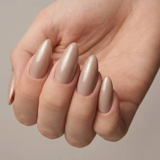 Light Beige Nude Shimmer Medium Almond Nails Light Beige Nude Shimmer Medium Almond Nails — Classy Nail Colors