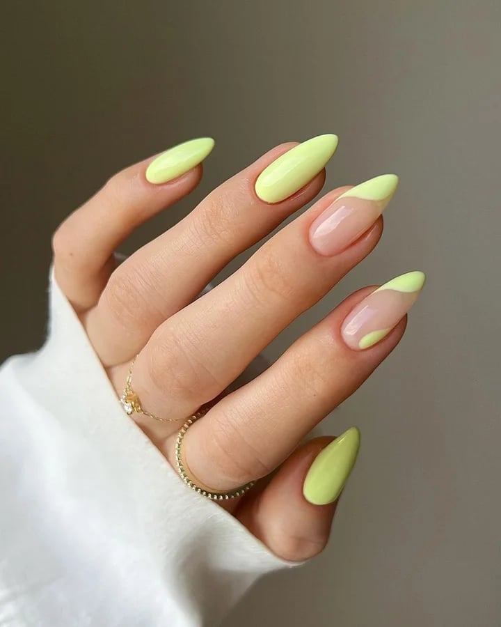 Neon Yellow Abstract Wavy Medium Almond Nails Neon Yellow Abstract Wavy Medium Almond Nails — Classy Nail Colors