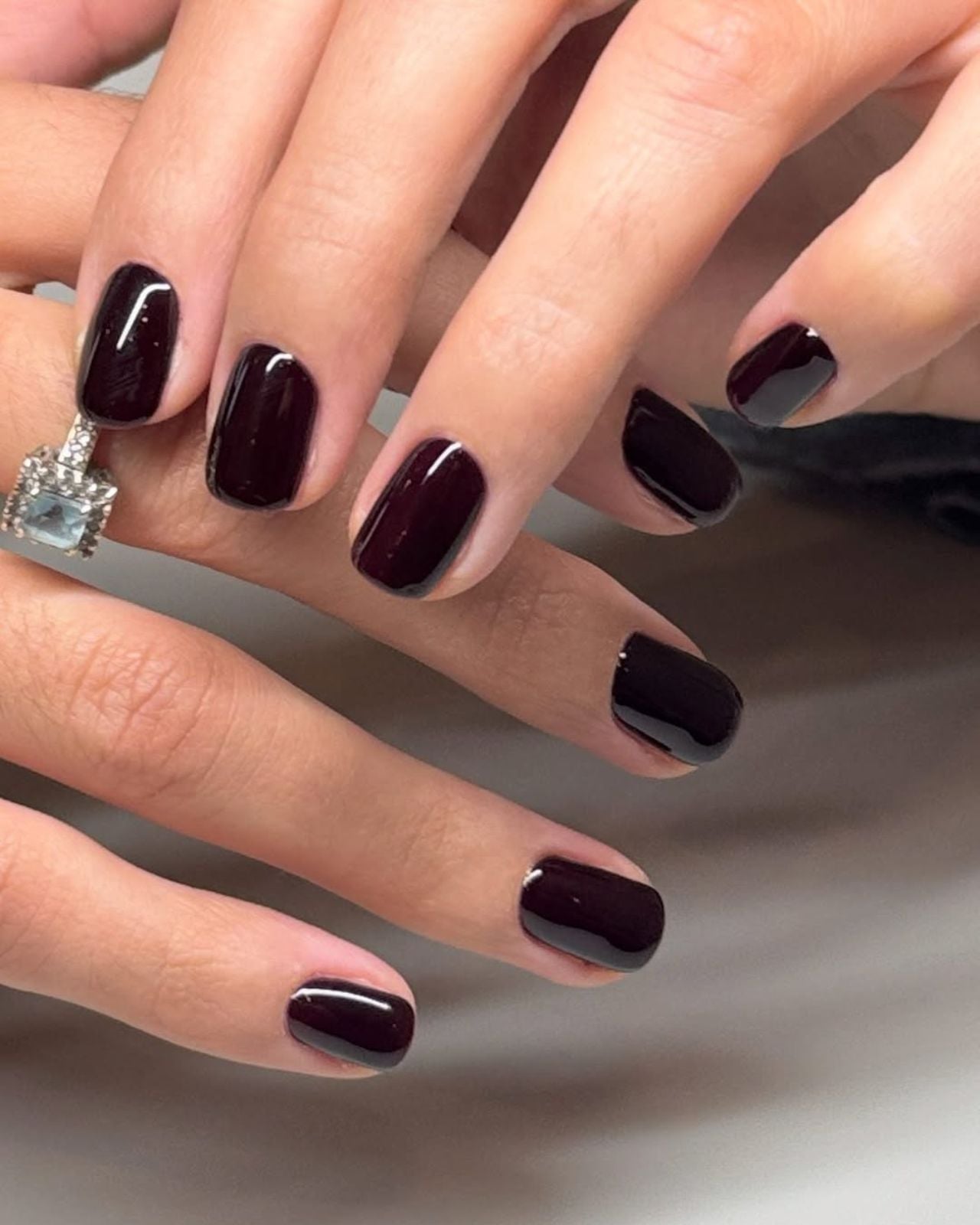 Deep Glossy Burgundy Short Square Nails Deep Glossy Burgundy Short Square Nails — Classy Nail Colors