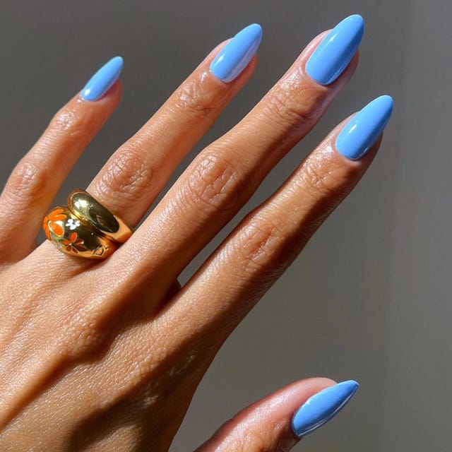 Medium Almond Bright Blue Nails — Classy Nail Shapes