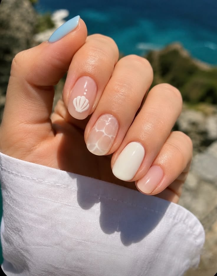 Short Oval Summer Themed Nails — Classy Nail Shapes