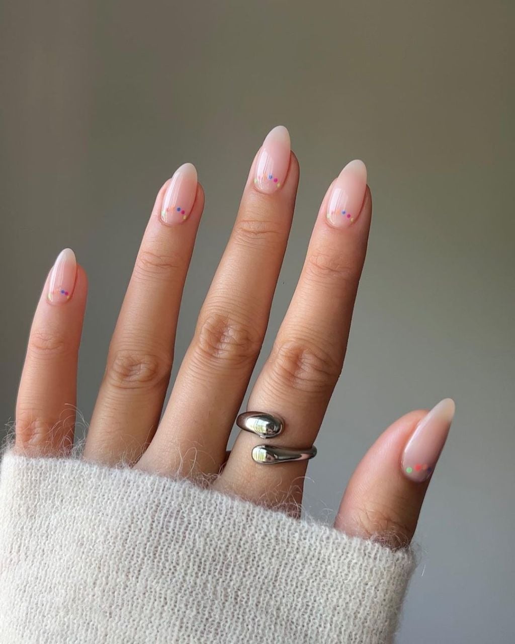 Long Almond Colorful Dot Accent Nails — Classy Nail Shapes