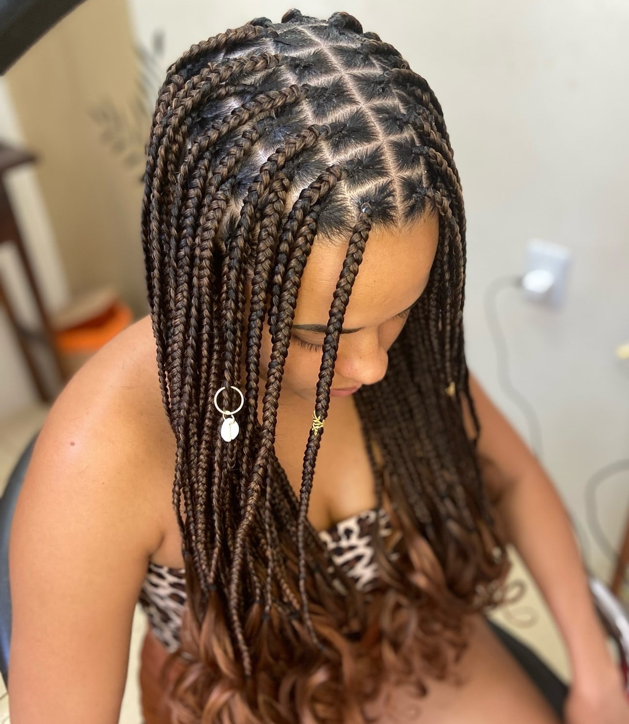 Box Braids With Diamond Parting and Metal Charms Box Braids With Diamond Parting and Metal Charms — Classy Natural Braids