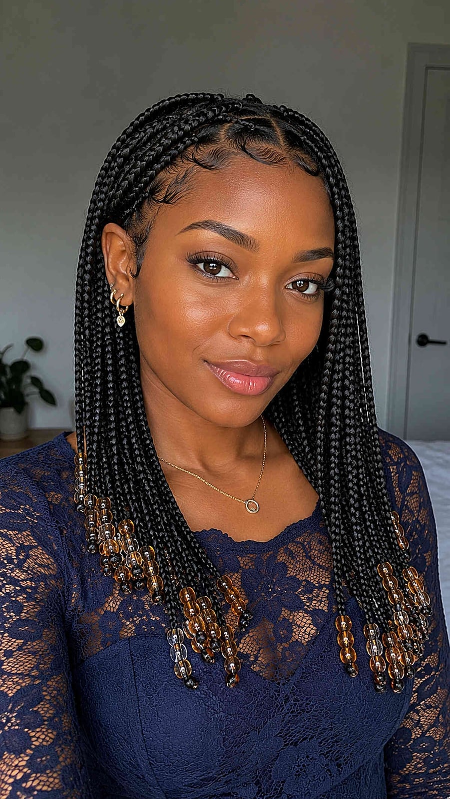 Mid-Back Box Braids With Amber Beads Mid-Back Box Braids With Amber Beads — Classy Natural Braids