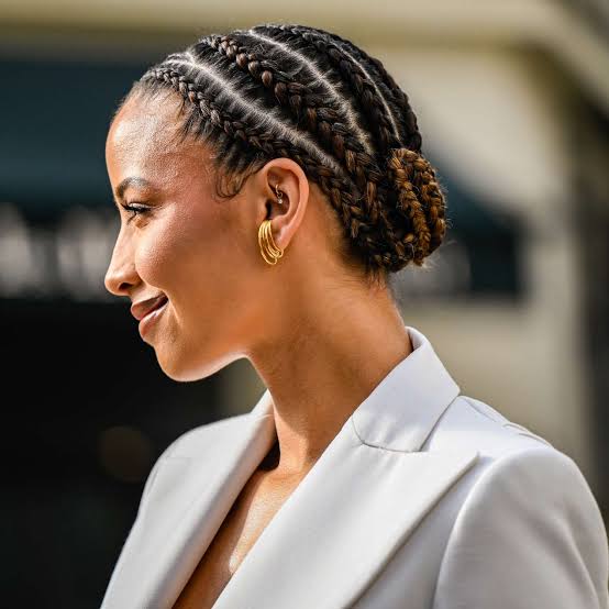 Thick Cornrows in a Bun Side Profile Thick Cornrows in a Bun Side Profile — Classy Natural Braids