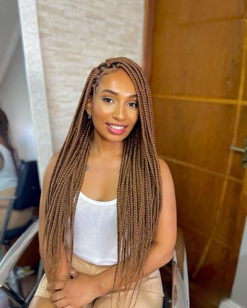Mid-Back Box Braids With Mixed Textures — Classy Natural Hair Braids