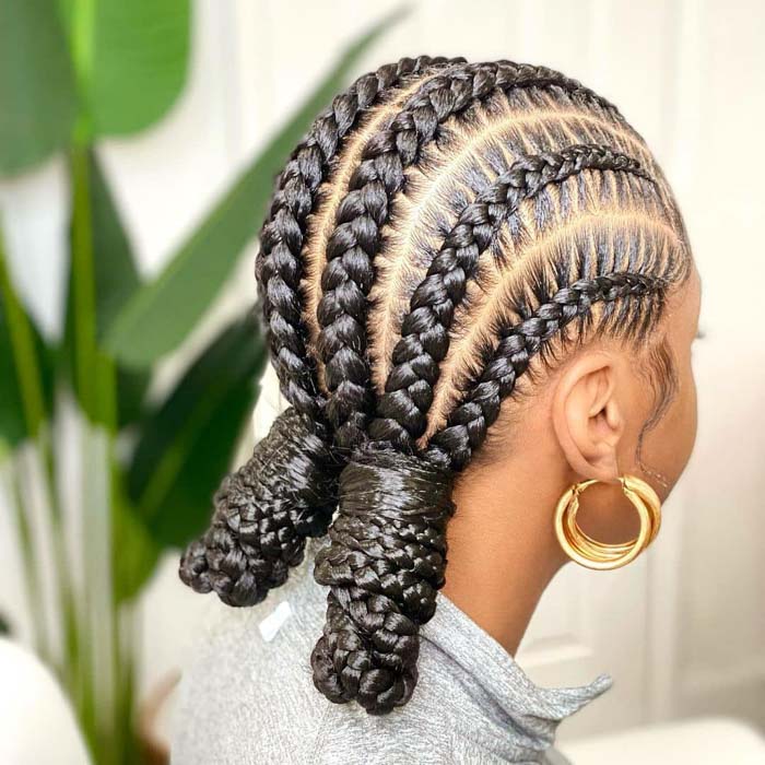 Mid-Back Cornrows Styled As Pigtails — Classy Natural Hair Braids