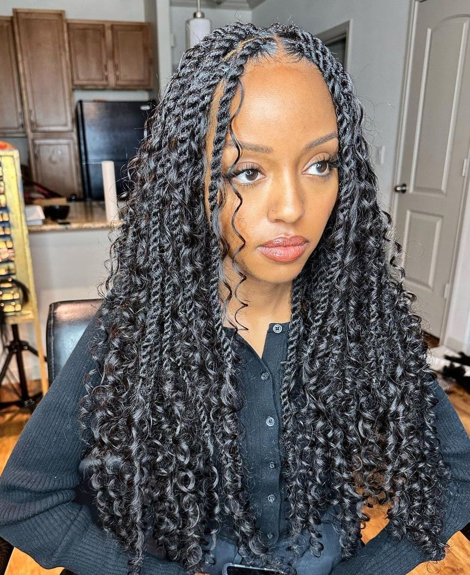 Mid-Back Long Cascading Twists, Black — Classy Natural Hair Twists