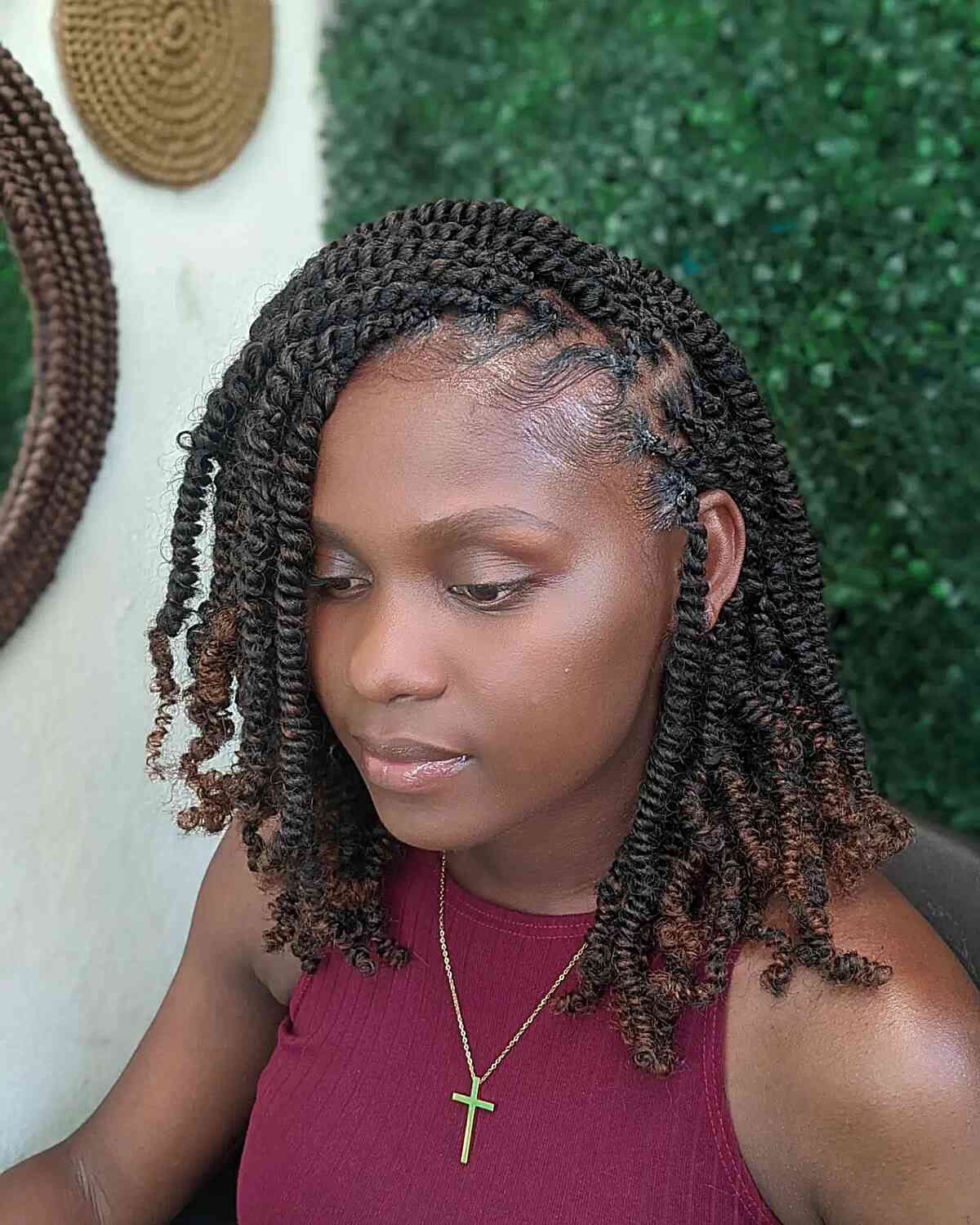 Short Collarbone Twists With Curly Ends — Classy Natural Hair Twists