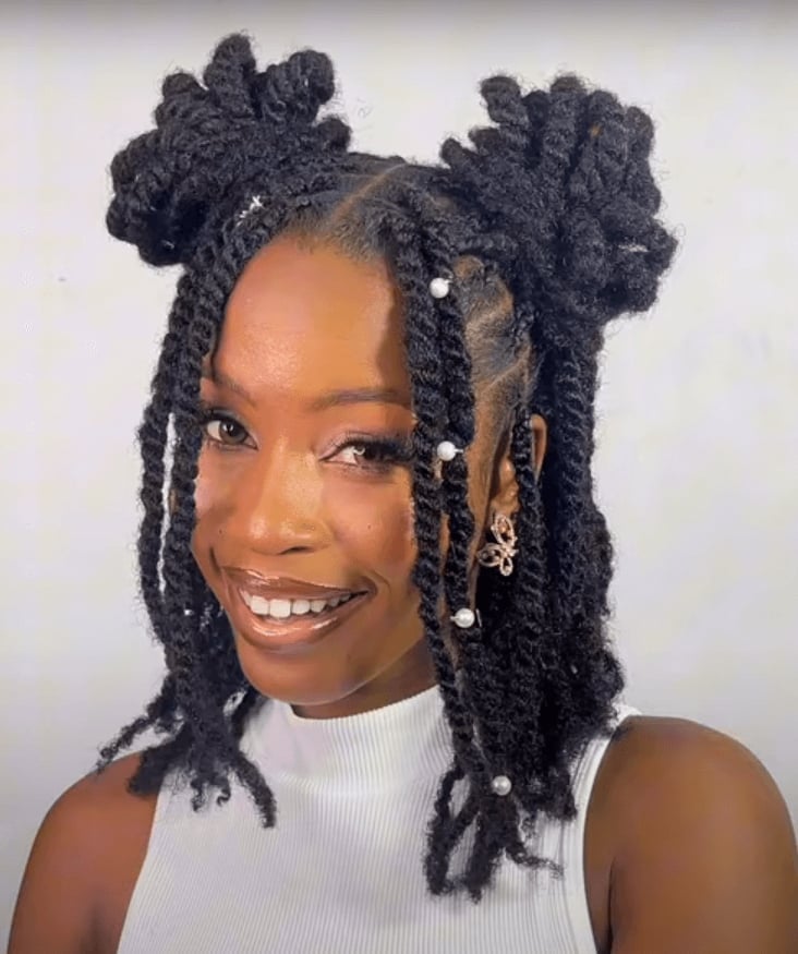 Shoulder Length Twists With Space Buns Shoulder Length Twists With Space Buns — Classy Natural Twists