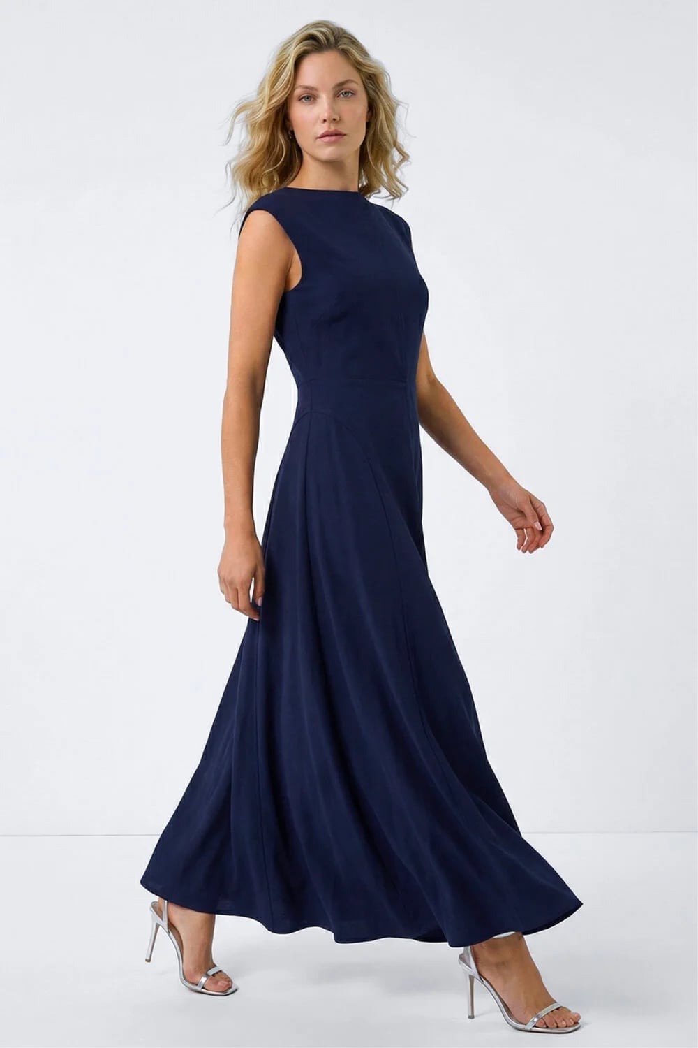 Navy Fit and Flare Midi Dress With Boat Neckline Navy Fit and Flare Midi Dress With Boat Neckline — Classy Navy Outfits