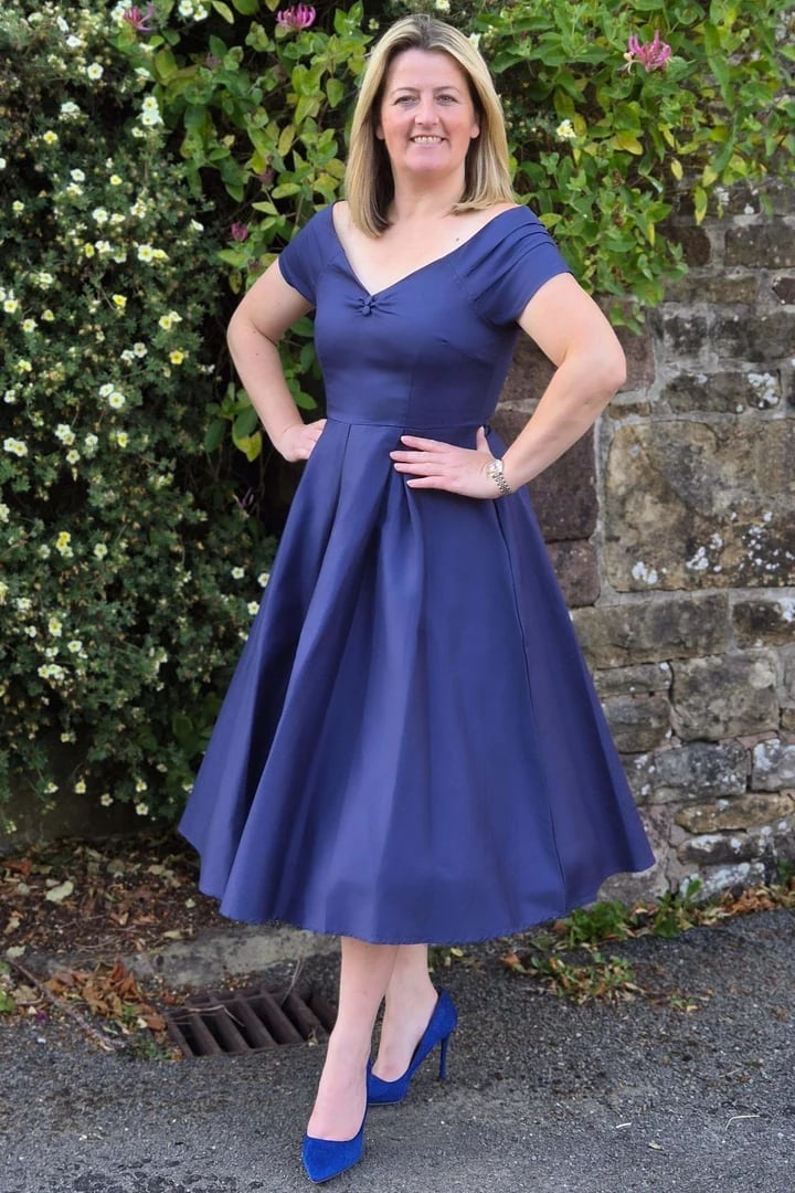 Navy Fit and Flare Midi Dress With Pleated Skirt Navy Fit and Flare Midi Dress With Pleated Skirt — Classy Navy Outfits