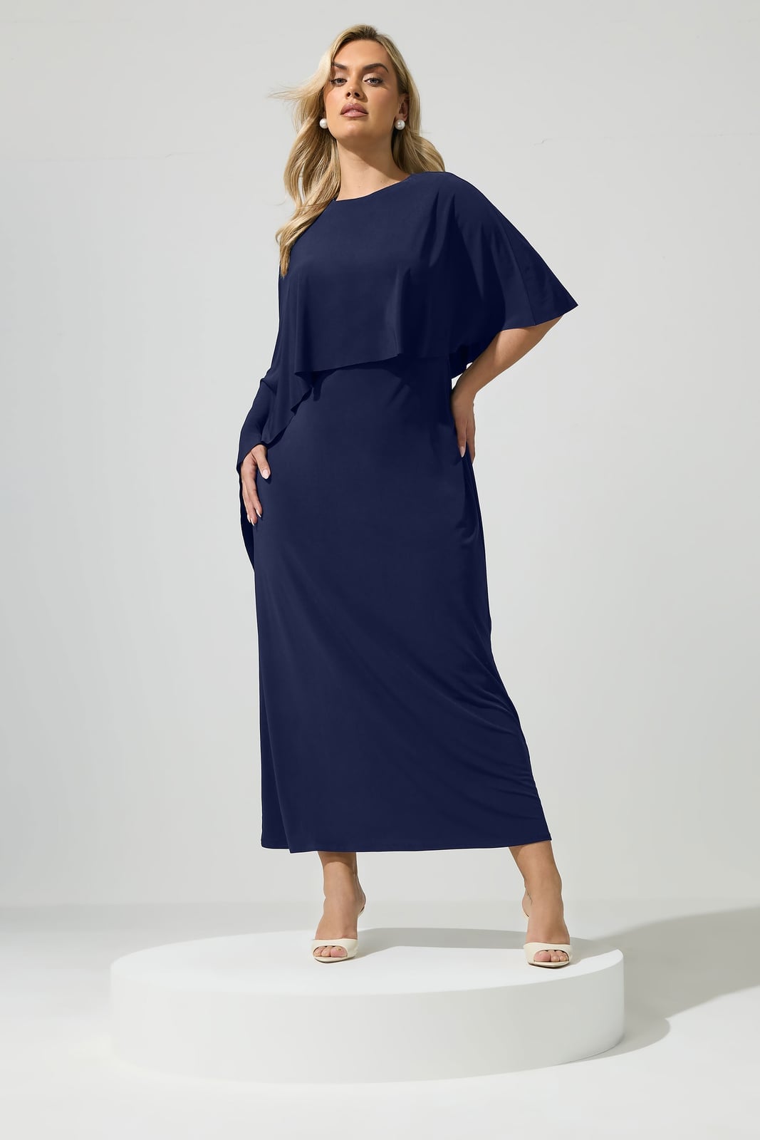 Navy Maxi Dress With Cape Overlay Navy Maxi Dress With Cape Overlay — Classy Navy Outfits