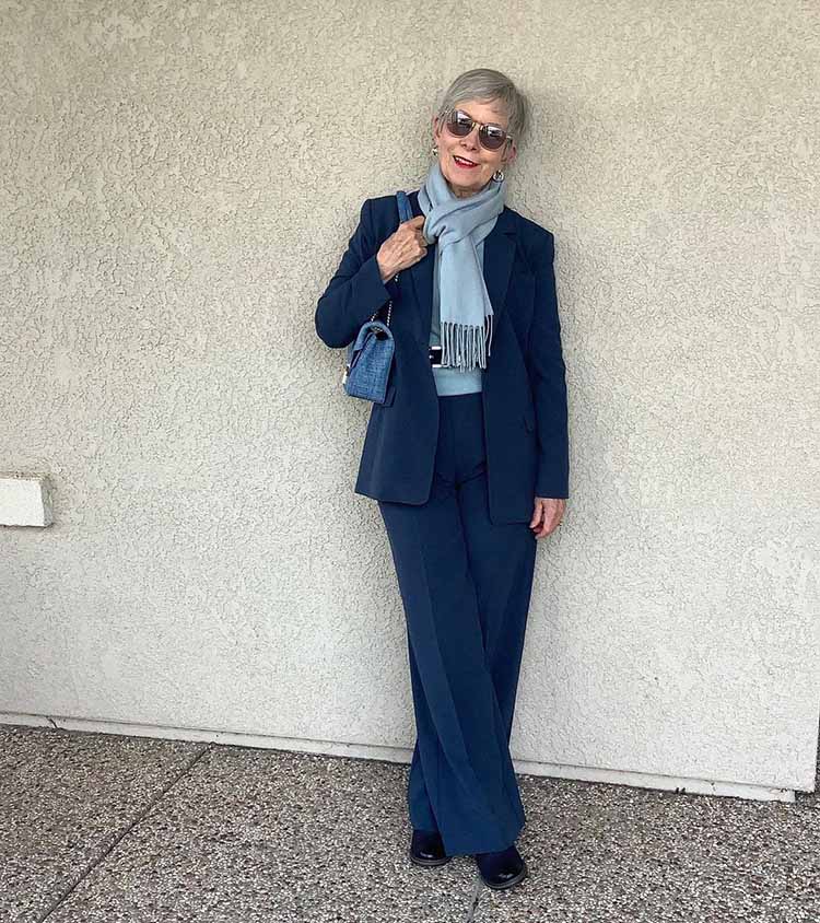 Navy Tailored Trousers With Matching Blazer And Blue, Close-Up Take — Classy Navy Pants Outfits