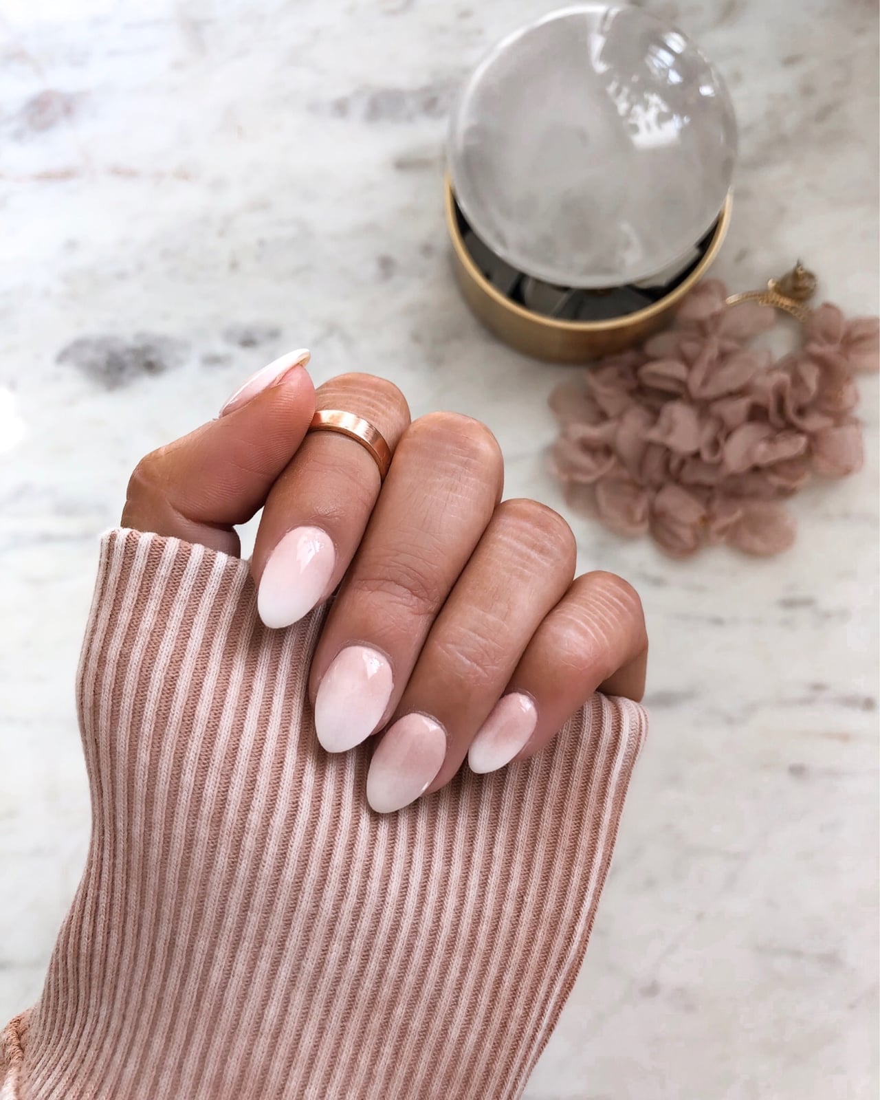 Medium Almond Glossy Pink to Nude Ombre — Classy Neutral Nails