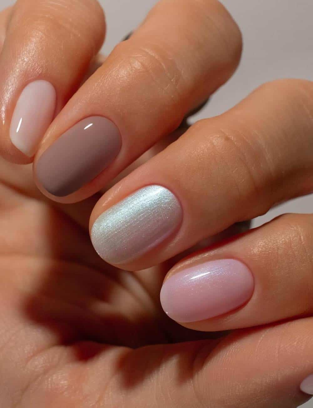 Short Oval Mixed Neutral Finishes and Colors — Classy Neutral Nails