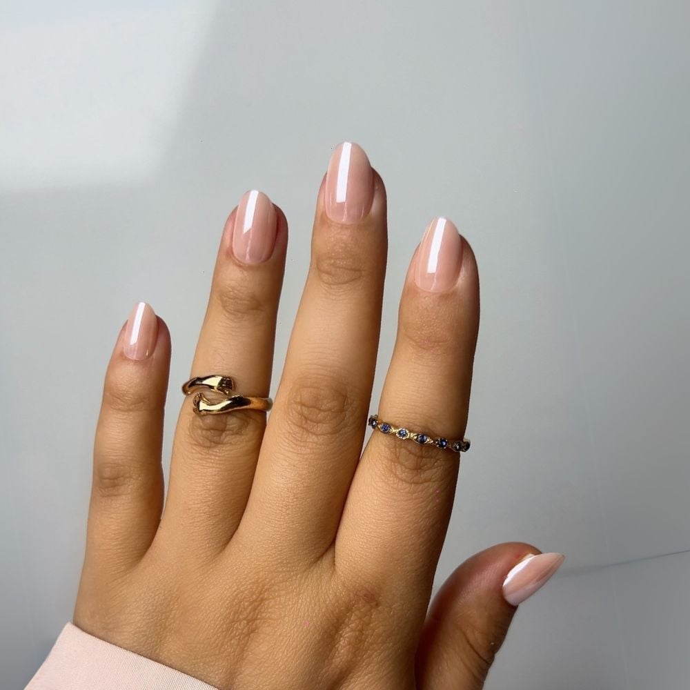 Sheer Nude Pink Glossy Medium Almond Nails Sheer Nude Pink Glossy Medium Almond Nails — Classy Nude Chrome Nails