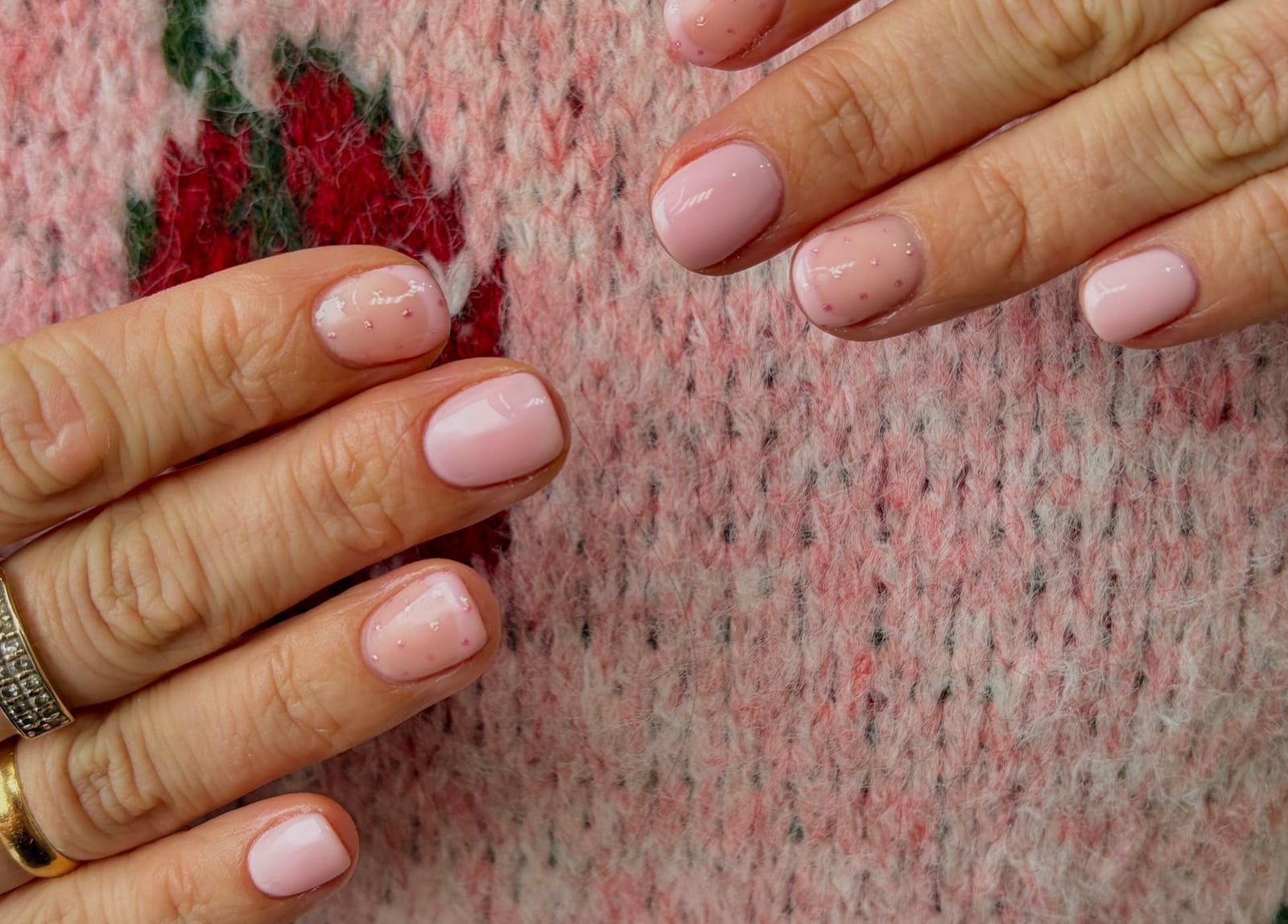 Short Rounded Pink with Subtle Dots — Classy Nurse Nails