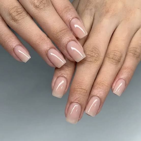 Sheer Milky Nude Short Oval Nails — Classy Nurse Nails