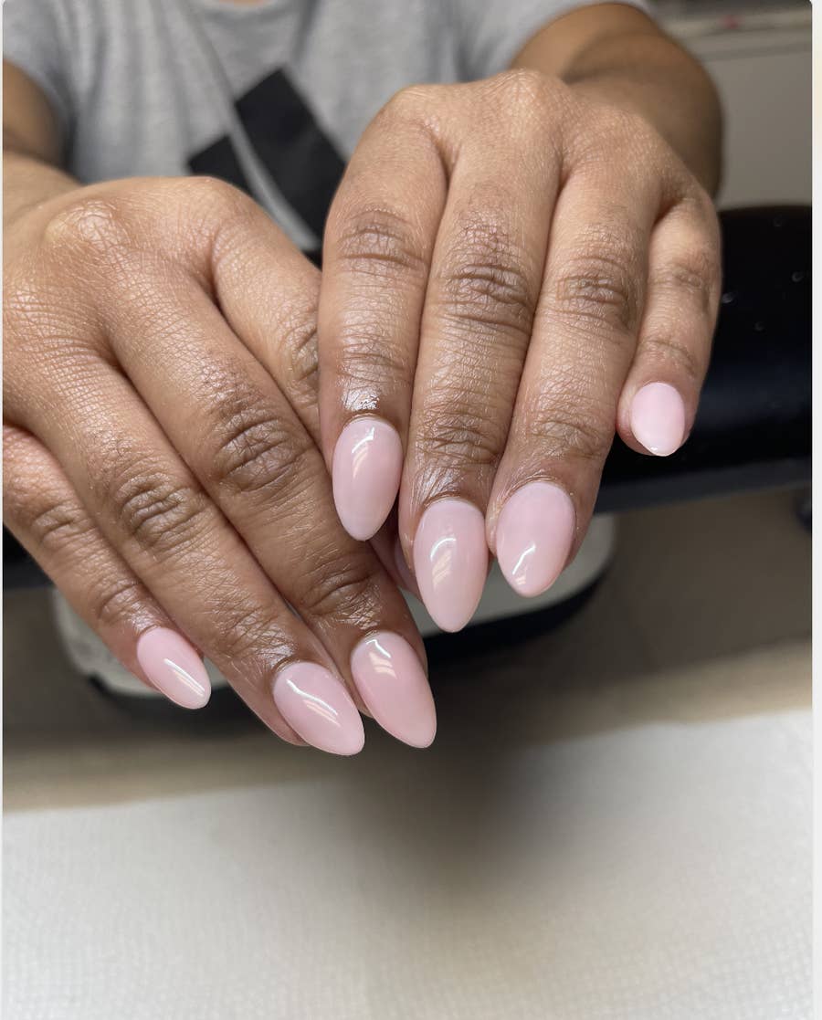 Medium Almond Milky Pink Polish — Classy Nurse Nails