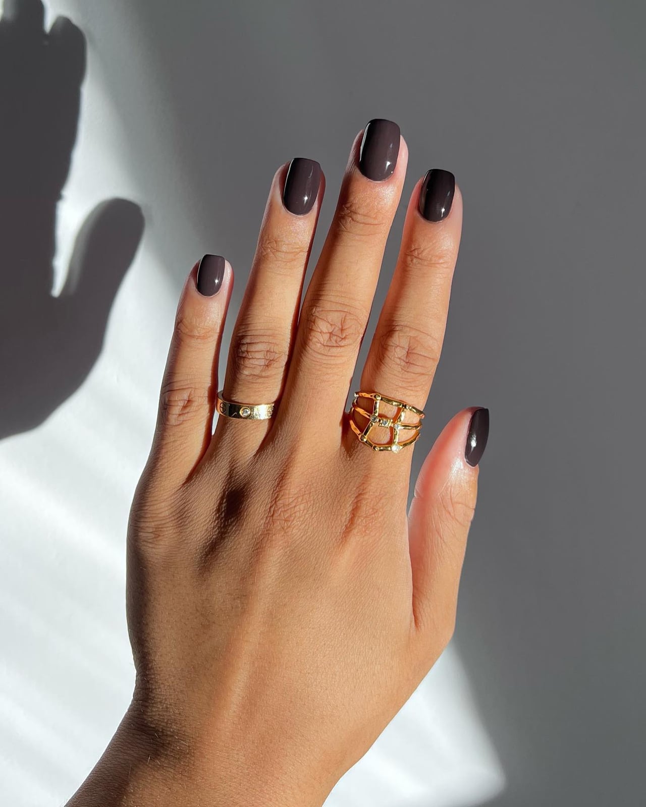 Medium Square Dark Grey Glossy Nails — Classy Nurse Nails