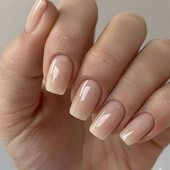 Sheer Nude Almond with White Line Art — Classy Nurse Nails