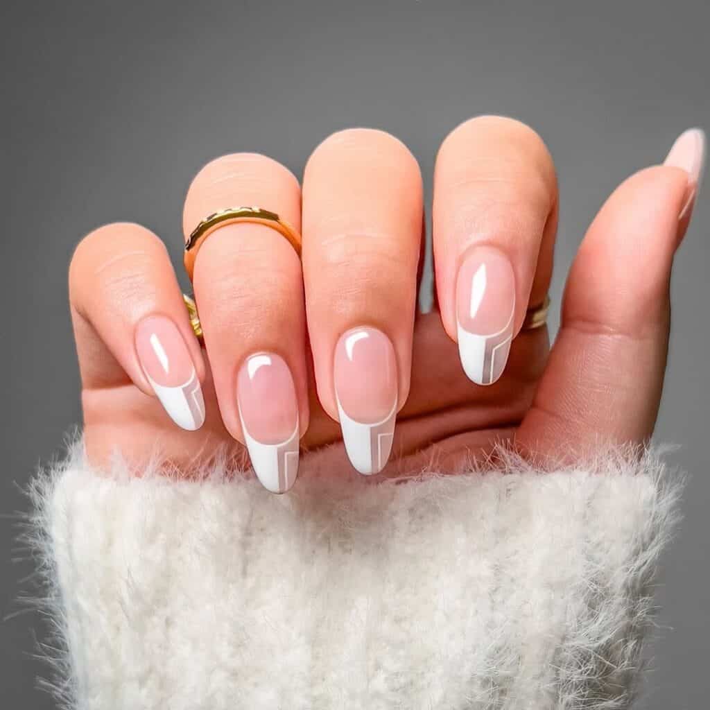 Medium Geometric French Pink Nails — Classy Nurse Nails