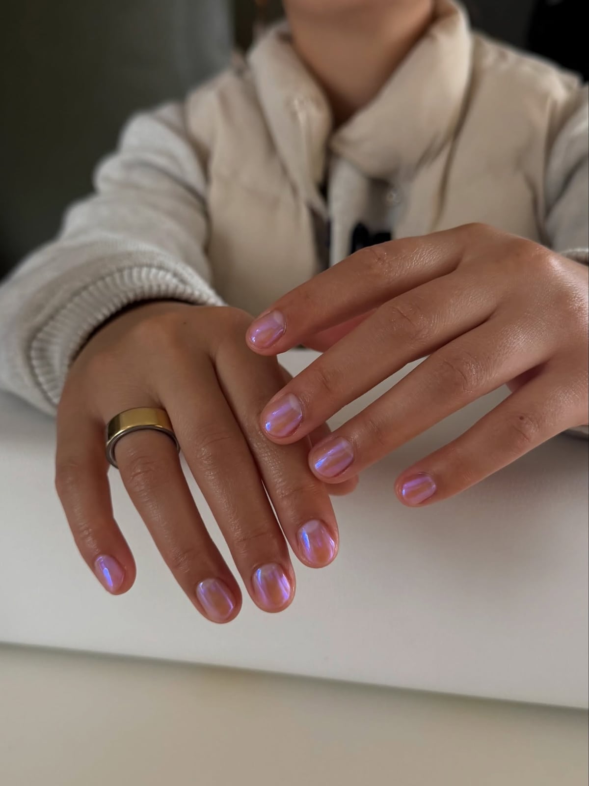 Short Oval Iridescent Pink Shift Nails — Classy Nurse Nails