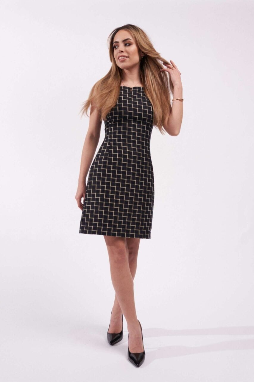 Black and Beige Geometric Knit Dress — Classy Office Dresses