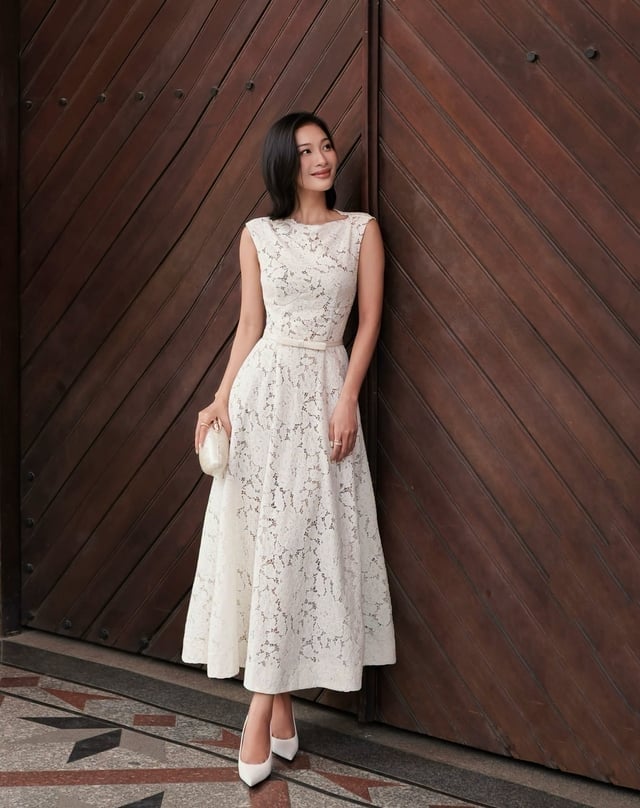 Ivory Lace Fit and Flare Dress — Classy Office Dresses