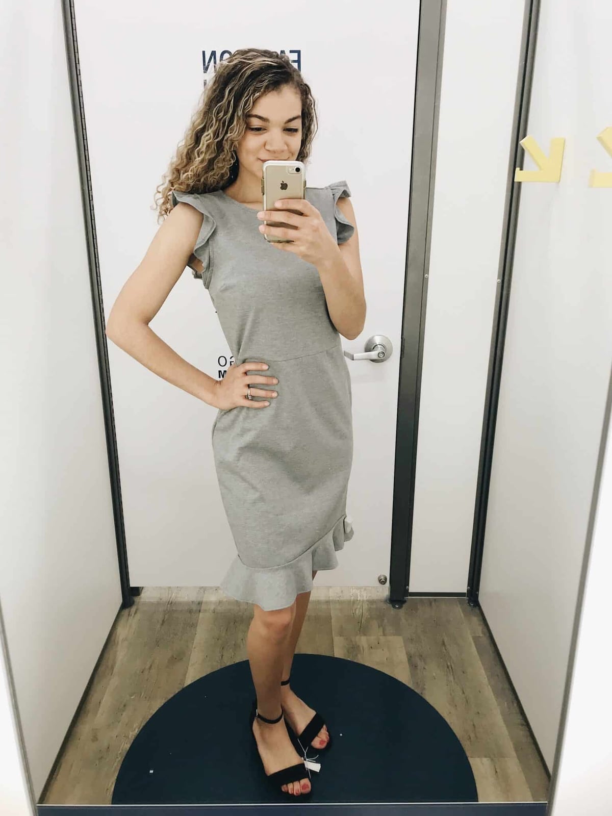 Grey Jersey Knit Midi Dress with Ruffles — Classy Office Dresses