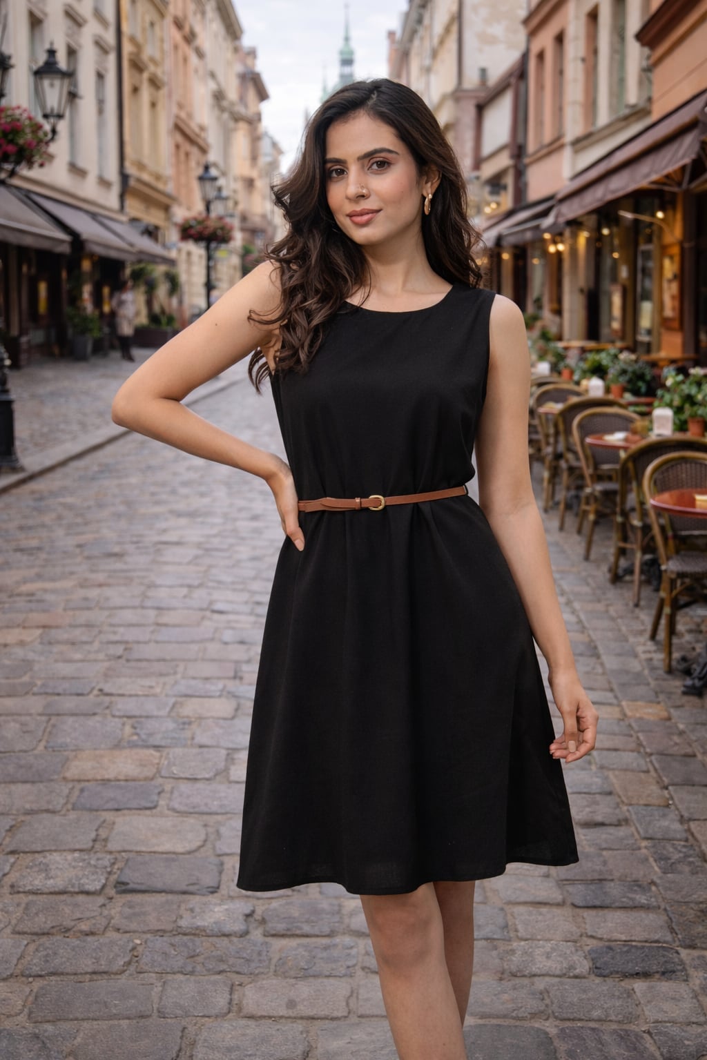 Sleeveless Black A-Line Dress with Belt — Classy Office Dresses