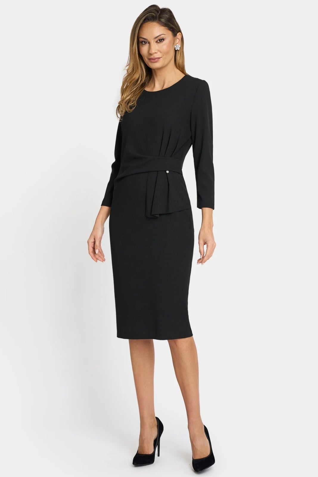 Black Draped Sheath Dress — Classy Office Dresses