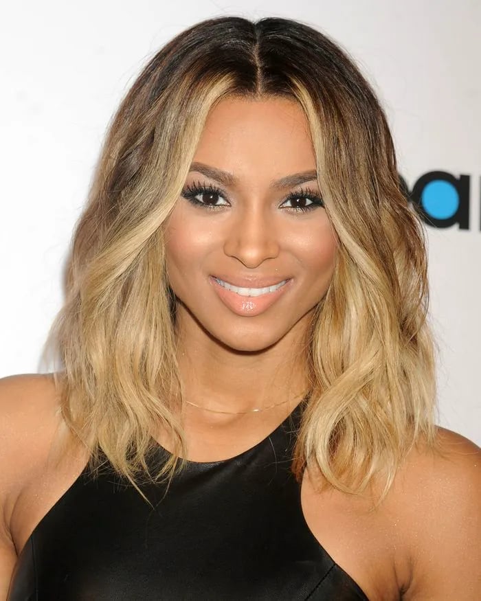 Textured Angled Lob With Medium Brown To Blonde Ombré Textured Angled Lob With Medium Brown To Blonde Ombré — Classy Ombré Hair