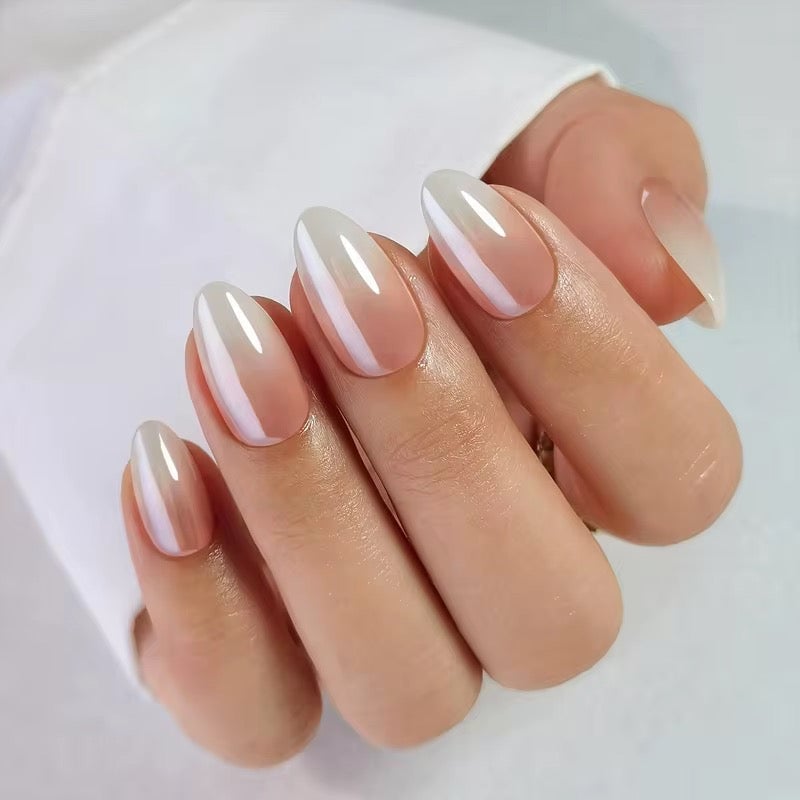Classy Press On Nails | Almond Pink Ombré French Tip Gel Nails – Clawture London