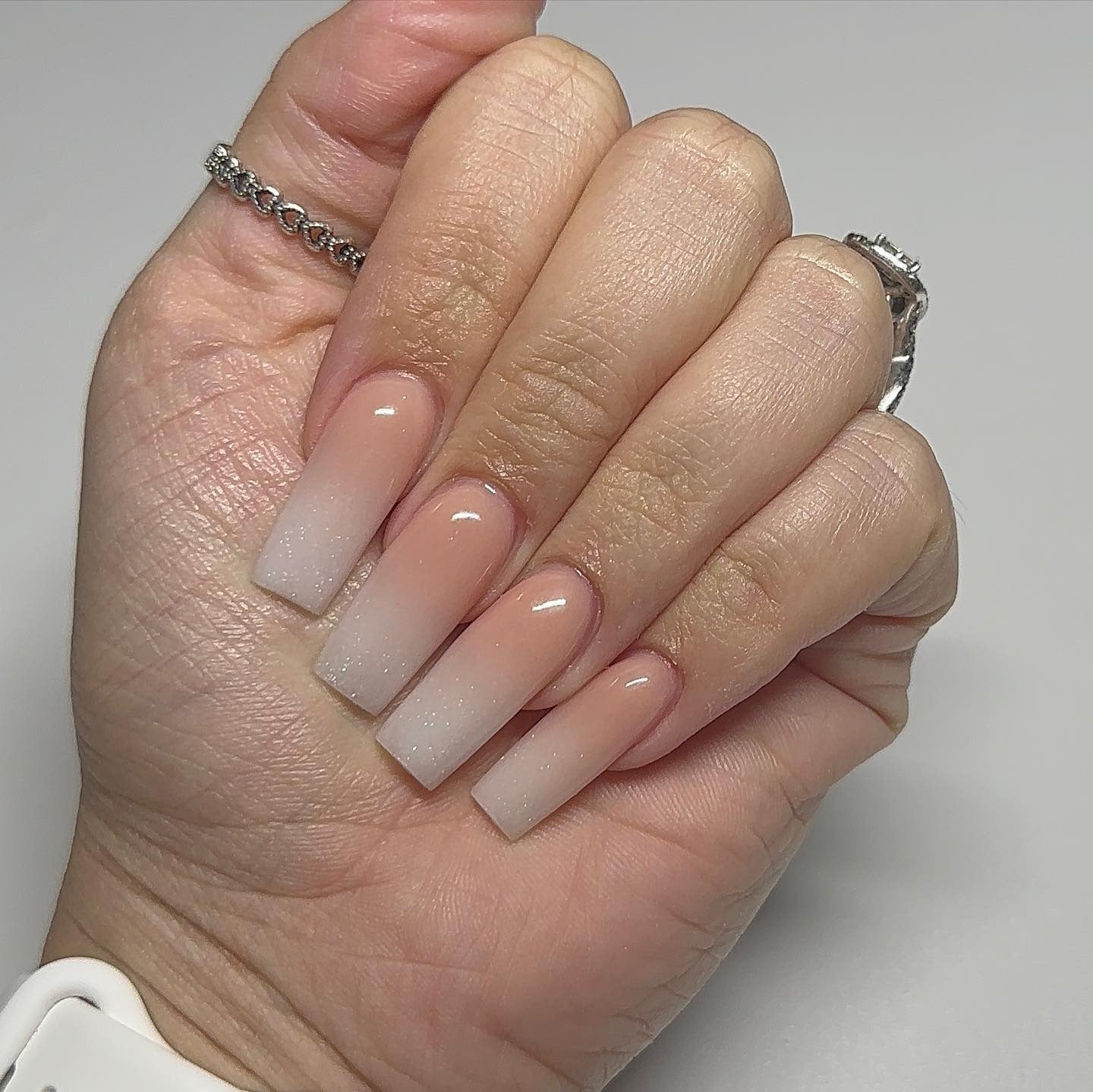 Sheer Nude to White Glitter Tip Gradient Sheer Nude to White Glitter Tip Gradient — Classy Ombré Nails