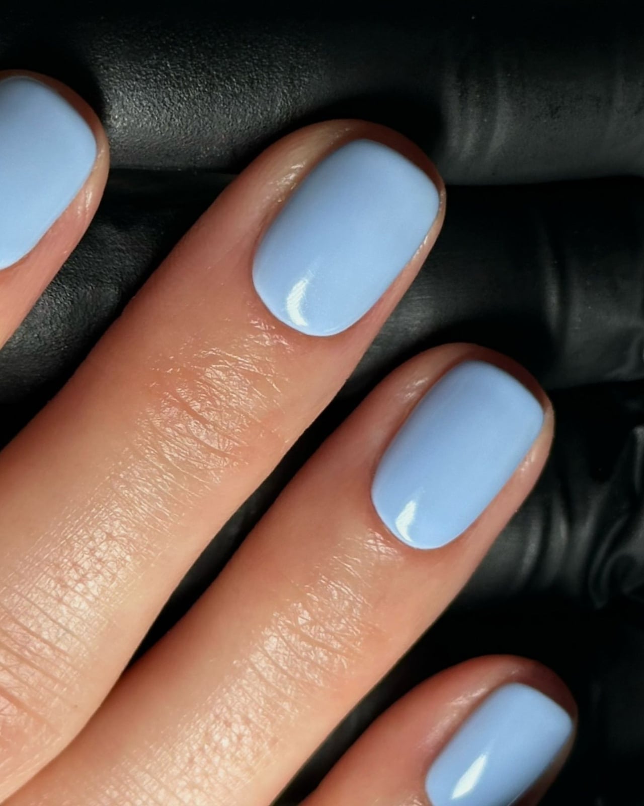 Glossy Light Blue Short Oval Nails Glossy Light Blue Short Oval Nails — Classy One Color Nails