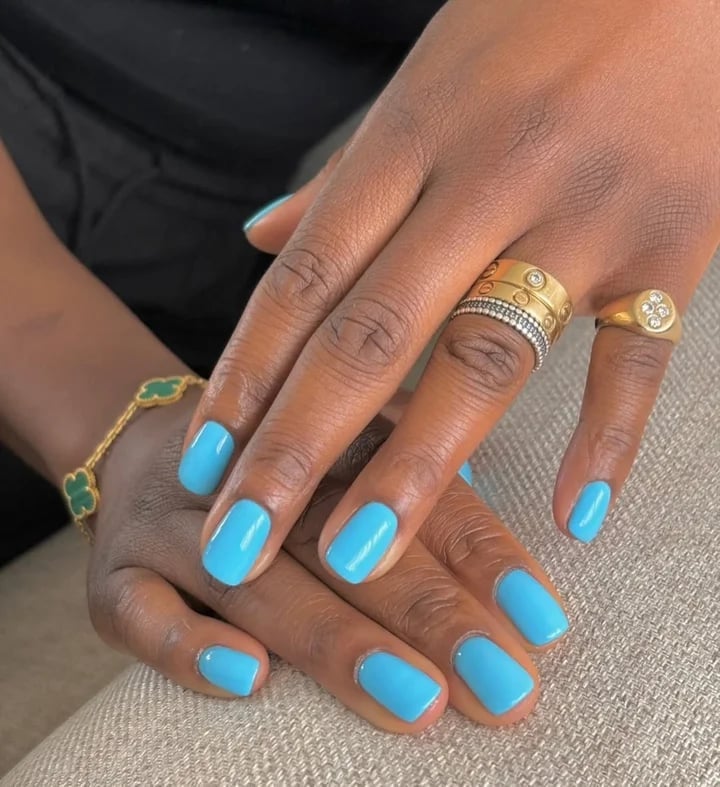 Glossy Vibrant Sky Blue Short Square Nails Glossy Vibrant Sky Blue Short Square Nails — Classy One Color Nails