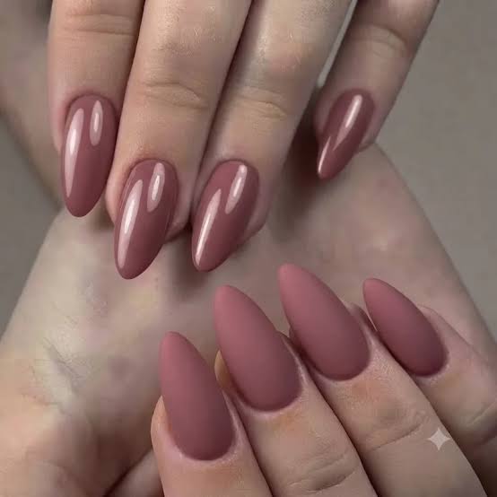 Matte Dusty Rose-Brown Long Almond Nails Matte Dusty Rose-Brown Long Almond Nails — Classy One Color Nails