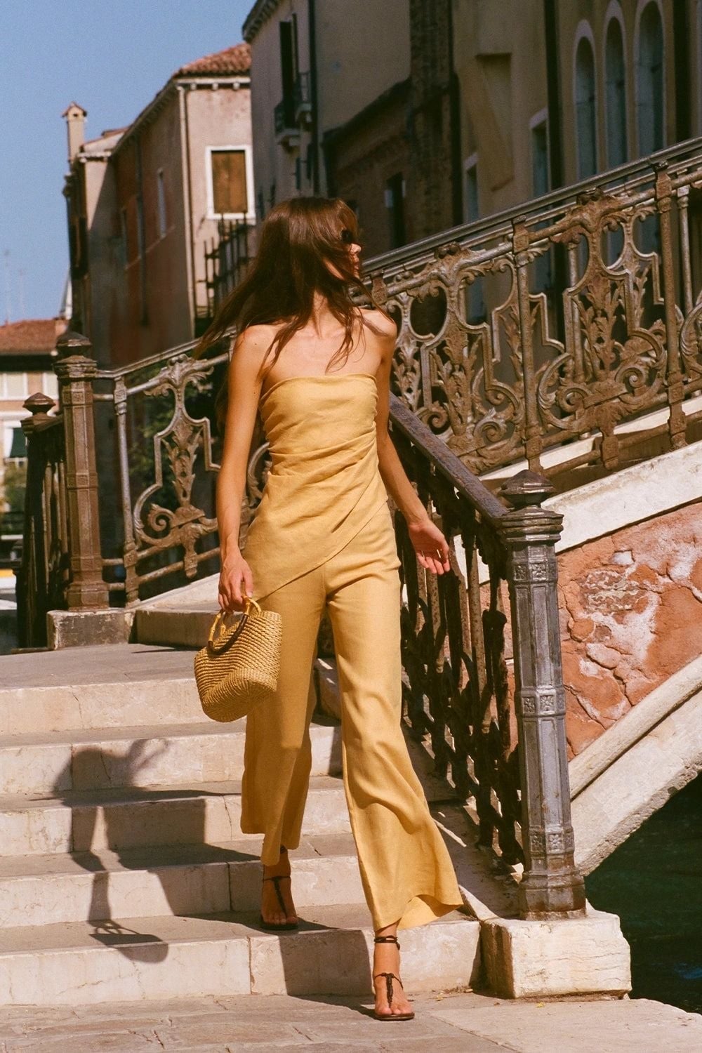 Monochromatic Yellow Strapless Jumpsuit for Vacation Monochromatic Yellow Strapless Jumpsuit for Vacation — Classy Outdoor Outfit