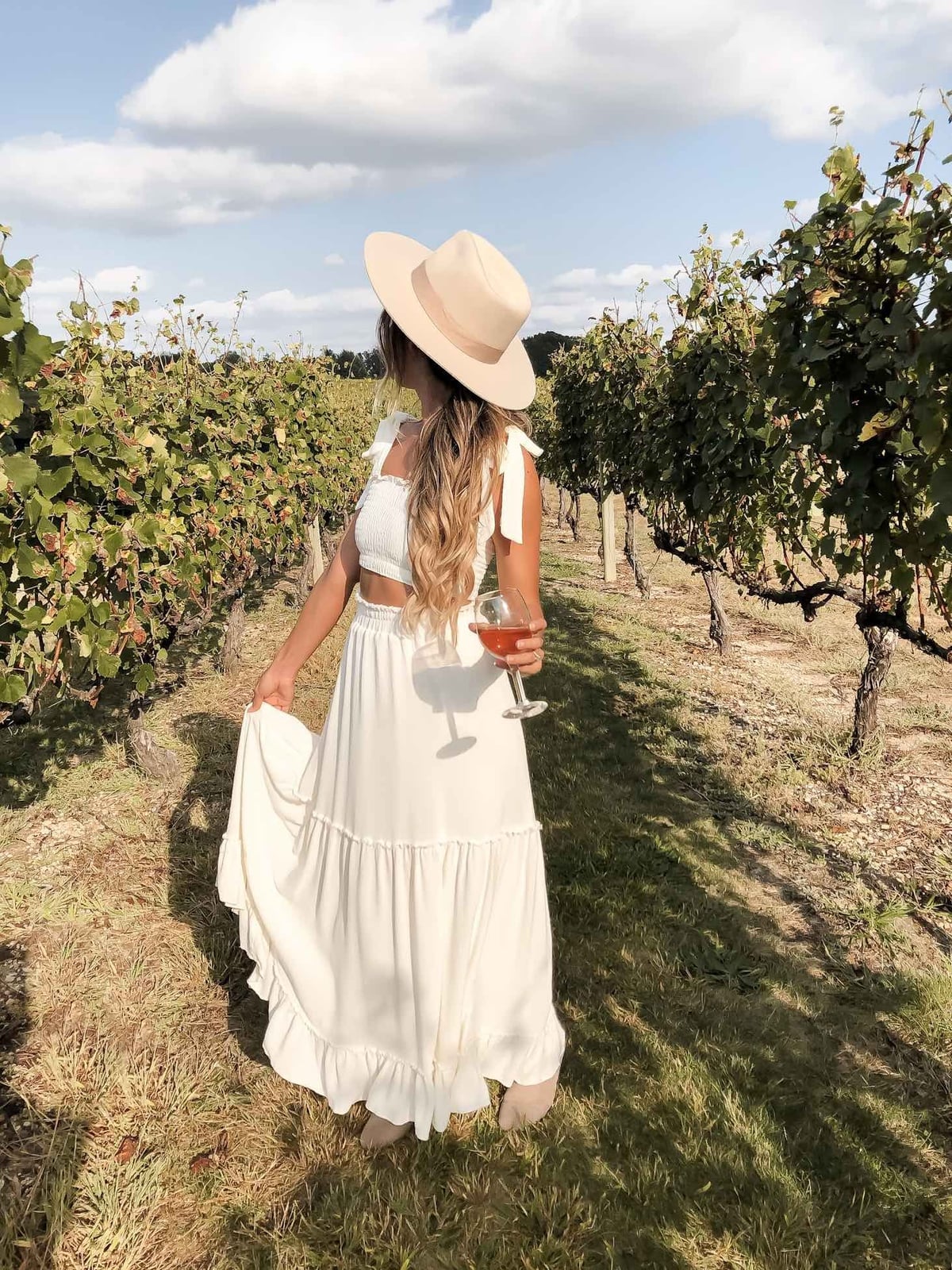 White Smocked Crop Top and Tiered Maxi Skirt for Wineries White Smocked Crop Top and Tiered Maxi Skirt for Wineries — Classy Outdoor Outfit