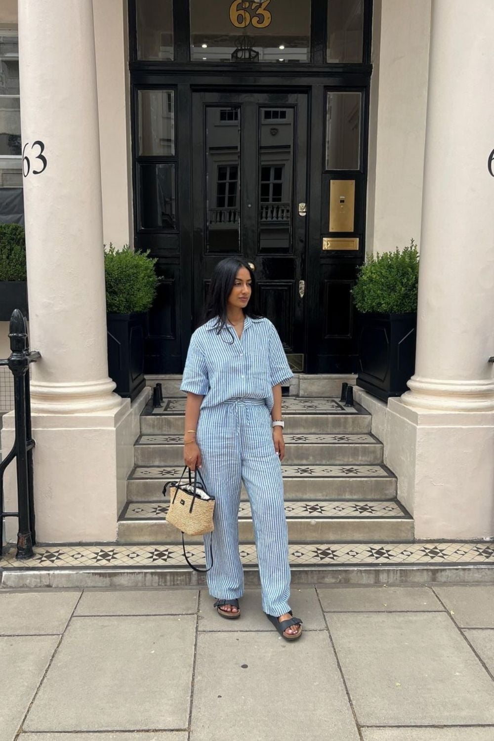 Blue and White Striped Linen Set Blue and White Striped Linen Set — Classy Outfits with Birkenstocks