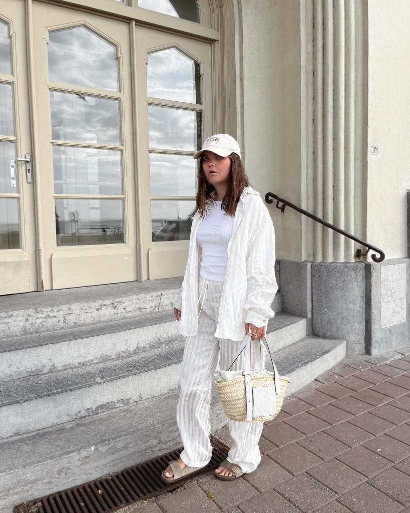 White Tank with Striped Trousers and Slides White Tank with Striped Trousers and Slides — Classy Outfits with Birkenstocks